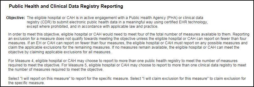 For the each of the Public Health measures reported on, you will need to attach: ACK message from EHR or acknowledgment email from the HIE or email