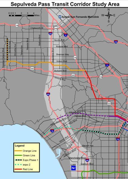 Sepulveda Pass Transit Corridor Rail and toll highway connection between the San Fernando Valley, Westside LA, and potentially LAX Feasibility study underway by Metro Staff Potential