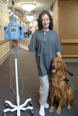 Copper accompanied her on her daily walk around the unit.