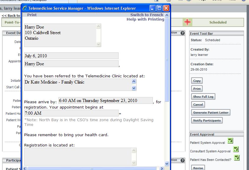 Generating a Patient Letter 5 [5] On the patient appointment screen, you may click the Generate Patient Letter button to create editable patient letters.