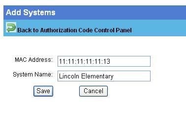 You must identify each system as being one that you manage. Return to the Authorization Code Control Panel. Click on Add Systems.