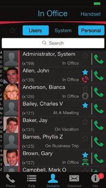 history Scheduled conference calls 1 Contacts Screen Calls Screen How Allworx Reach Link Works During active Reach calls Reach Link automatically connects
