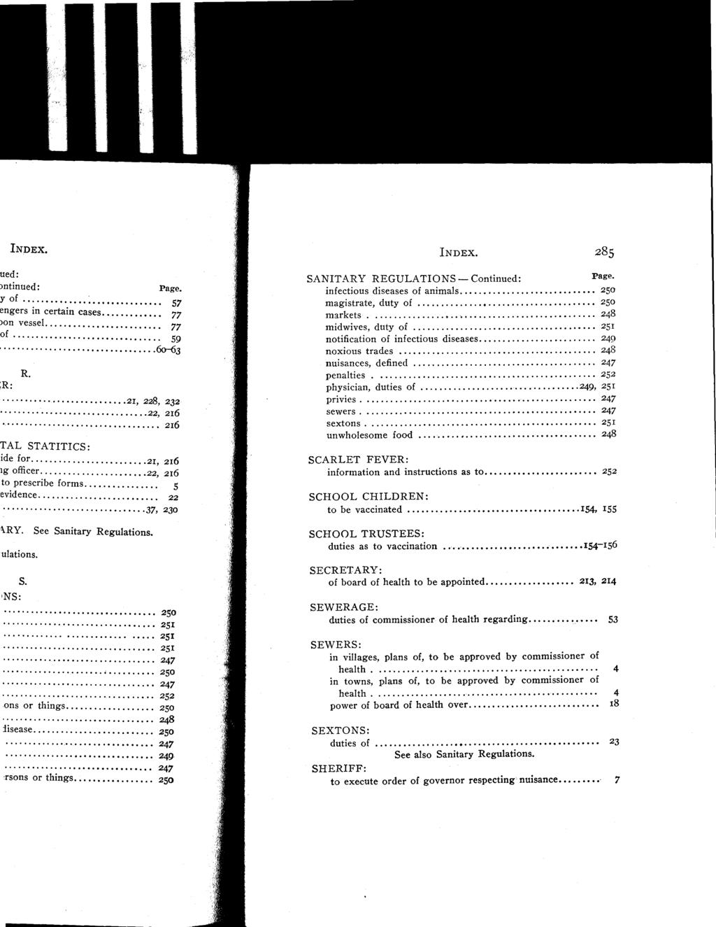 INDEX. 285 SANITARY REGULATIONS -Continued : Page.