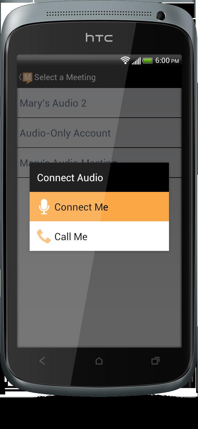 Touch Connect Me to connect audio over your data connection.