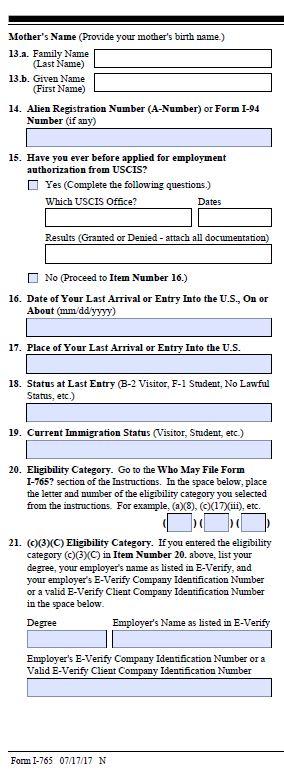 Form Details: FORM I-765 11-digit number on the top of your I-94 Record For Pre/Post OPT or Economic Hardship USCIS Service Center which would have processed your application (depends on which state