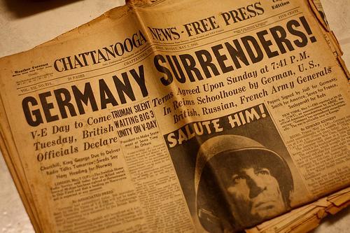 End of the War May 2nd - German forces in Italy surrender. May 4th - German forces in Holland, Denmark and N W Germany surrender. May 5th - Ceasefire on Western Front.
