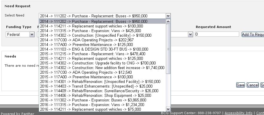 (Figure 6.1e) 6.2 Allocating Needs to a Funding Scenario To Allocate Needs to a Funding Scenario: Go to the Need Request section Select the first Need (see Figure 6.2a) (Figure 6.