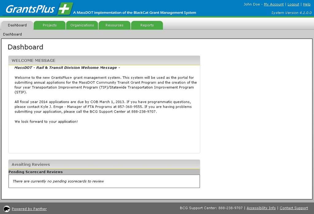 3.1 Overview Section 3: Dashboard Page Users will log on and initially access the Dashboard page. (see Figure 3.