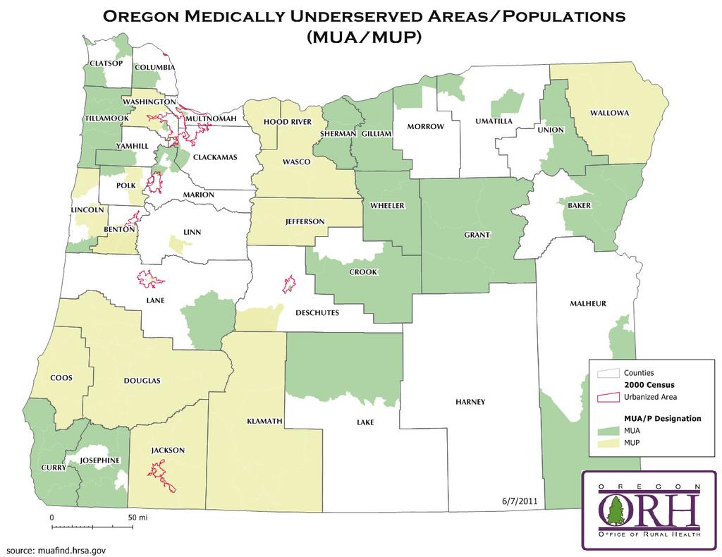 Figure 3: Map of Medically Underserved Areas and Populations in Oregon Governor s Shortage Designation A third shortage designation, the Governor s Shortage Designation, is available for RHC