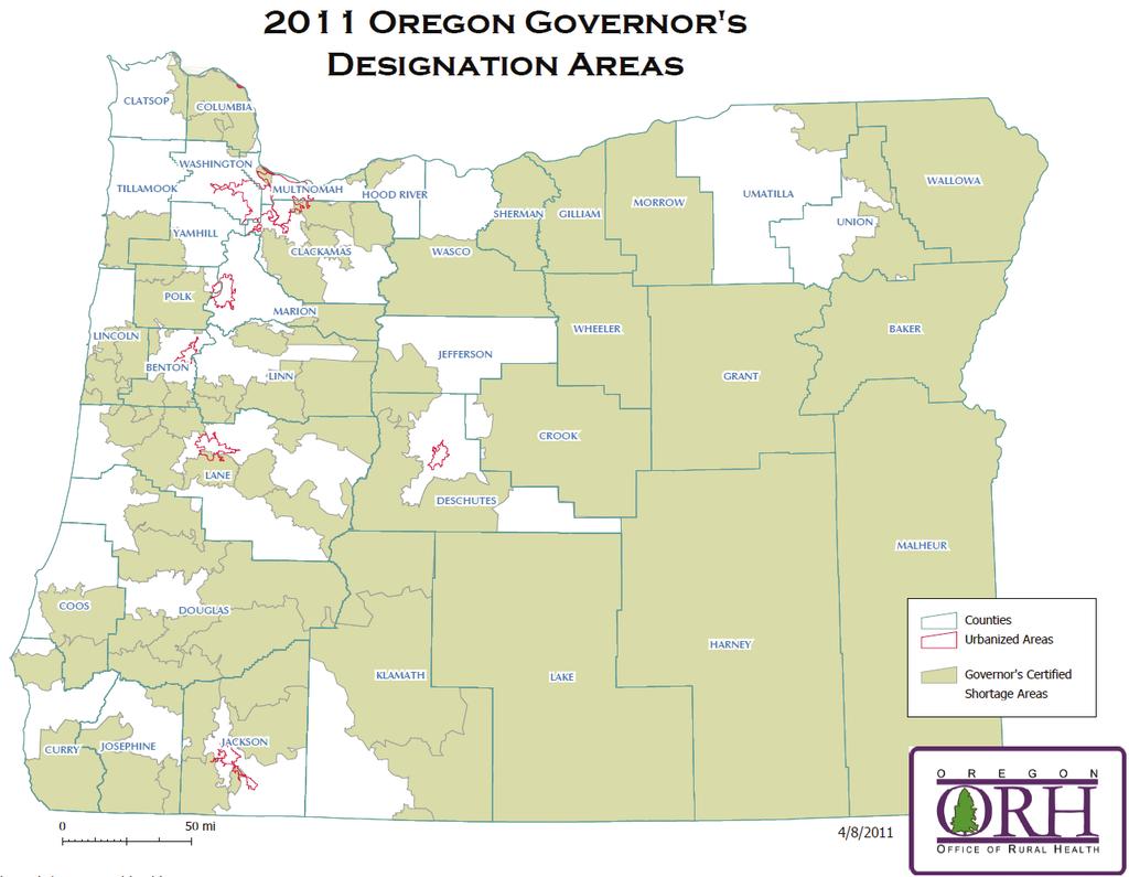 Figure 4: Map of Governor s Designated Shortage Areas in Oregon Should You Become an RHC? This is an important question for any rural provider or a community/public board considering RHC status.