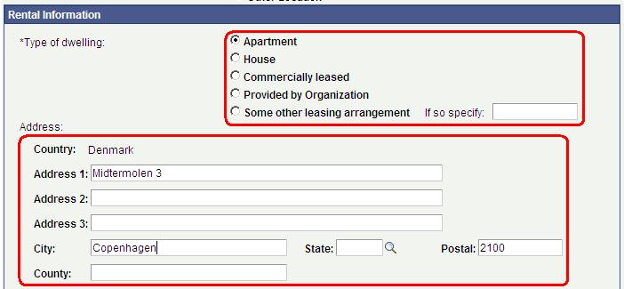 f. Fill in Type of Dwelling as applicable. The Country will default to your official duty station. Click to fill in the address information. g.