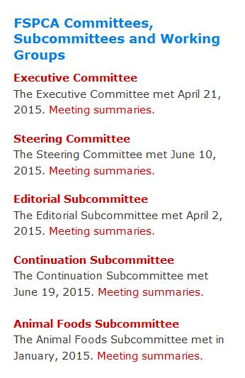 FSPCA Website Committees, Subcommittees &