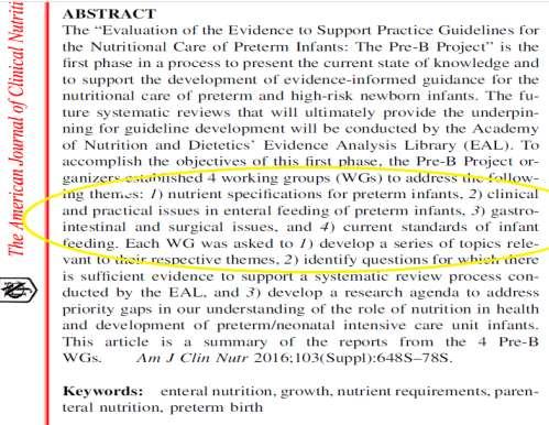 Nutrition Guidelines Am J Clin Nutr 2016;103(Suppl):648S 78S.