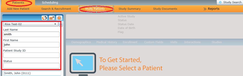 4. Select the patient from the generated list.