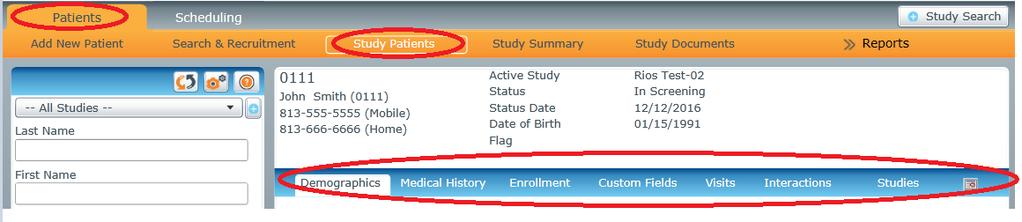 patient study history. Patient related information can be added and/or modified within the various tabs within the patient profile. 1.