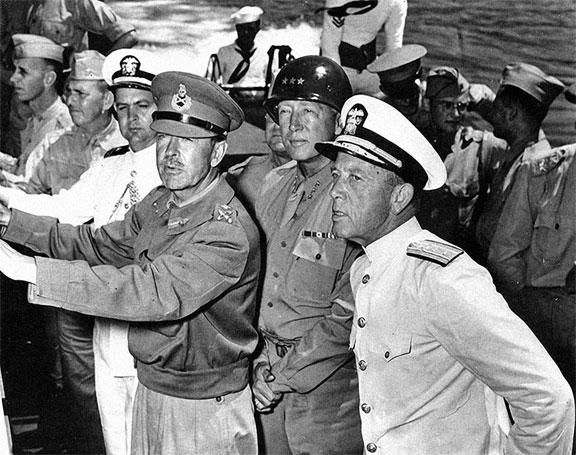 Chapter I British General Sir Harold Alexander, Lieutenant General George S. Patton, and Rear Admiral Alan G. Kirk inspect invasion task force for Operation HUSKY off the coast of Sicily.