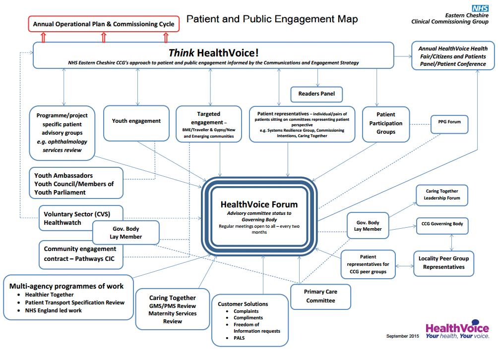 Figure Nineteen: Patient and public engagement and participation map 48 CCGs achieve financial balance while protecting vital services, including urgent and emergency care.