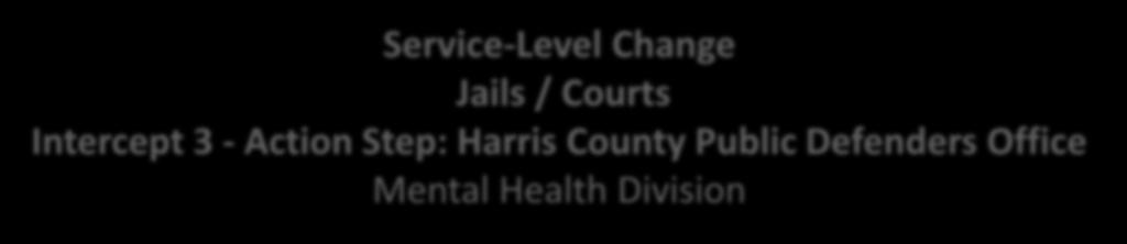 Service-Level Change Jails / Courts Intercept 3 - Action Step: Harris County Public Defenders Office Mental Health Division The Chief Public Defender works with The HARRIS CENTER and others to