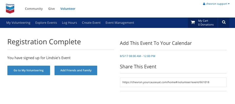 Sign up for an event Once you see the Registration Complete screen, you can: Click on the Add Friends and Family button to sign up non-chevron employees or retirees.