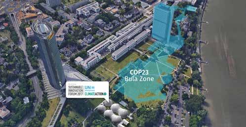The venue The Forum will take place on the lawn of the Deutsche Post DHL Group Post Tower premises, adjacent to the COP23