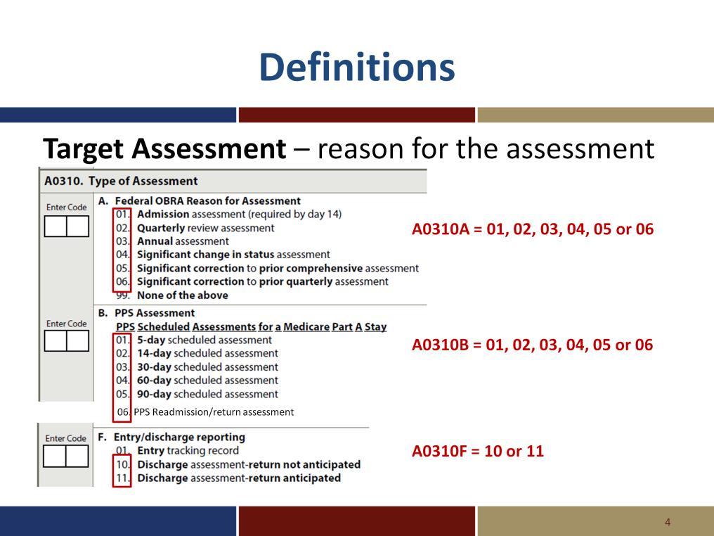 During this presentation I will refer to the target assessment. This is the reason for the MDS assessment.