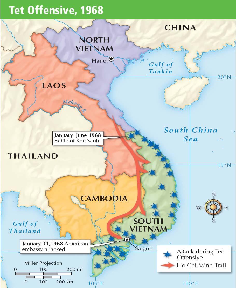 Chapter Section 25 3 Section 1 The Tet Offensive attacked major cities and bases in South Vietnam, including the U.S. Embassy in Saigon.