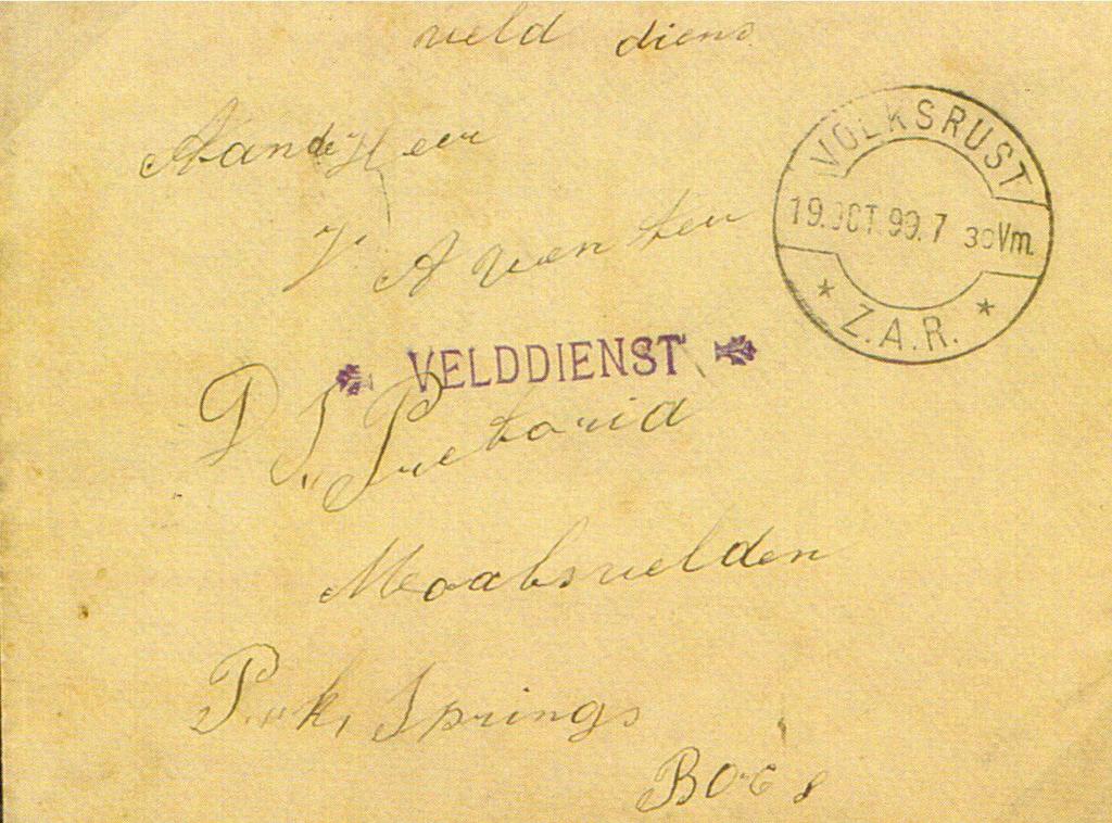 Velddienst during the Anglo-Boer War(1899-1902) Cover posted