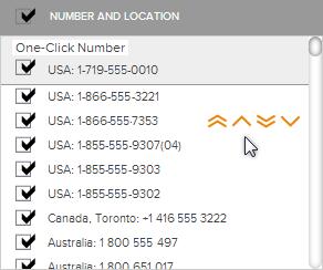 GLOBALMEET SETTINGS SELECT NUMBERS TO INCLUDE IN INVITATIONS (MEETING SETTINGS) To choose the access numbers to include in meeting invitations and to set the default one-click access number for your
