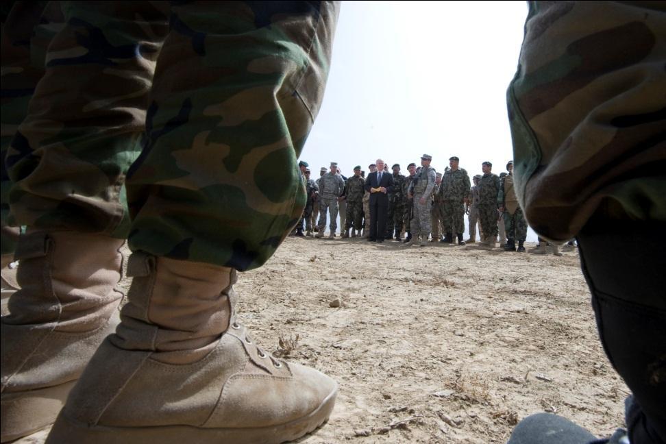 U.S. Secretary of Defense Robert M. Gates makes brief remarks at the Combined Fielding Center at Camp Black Horse, Afghanistan, March 10, 2010.