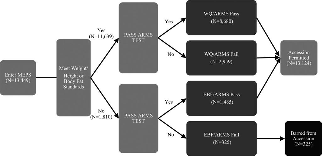 FIGURE 1. Flowchart of U.S. Army applicants who went through selected MEPS including ARMS Step Testing.