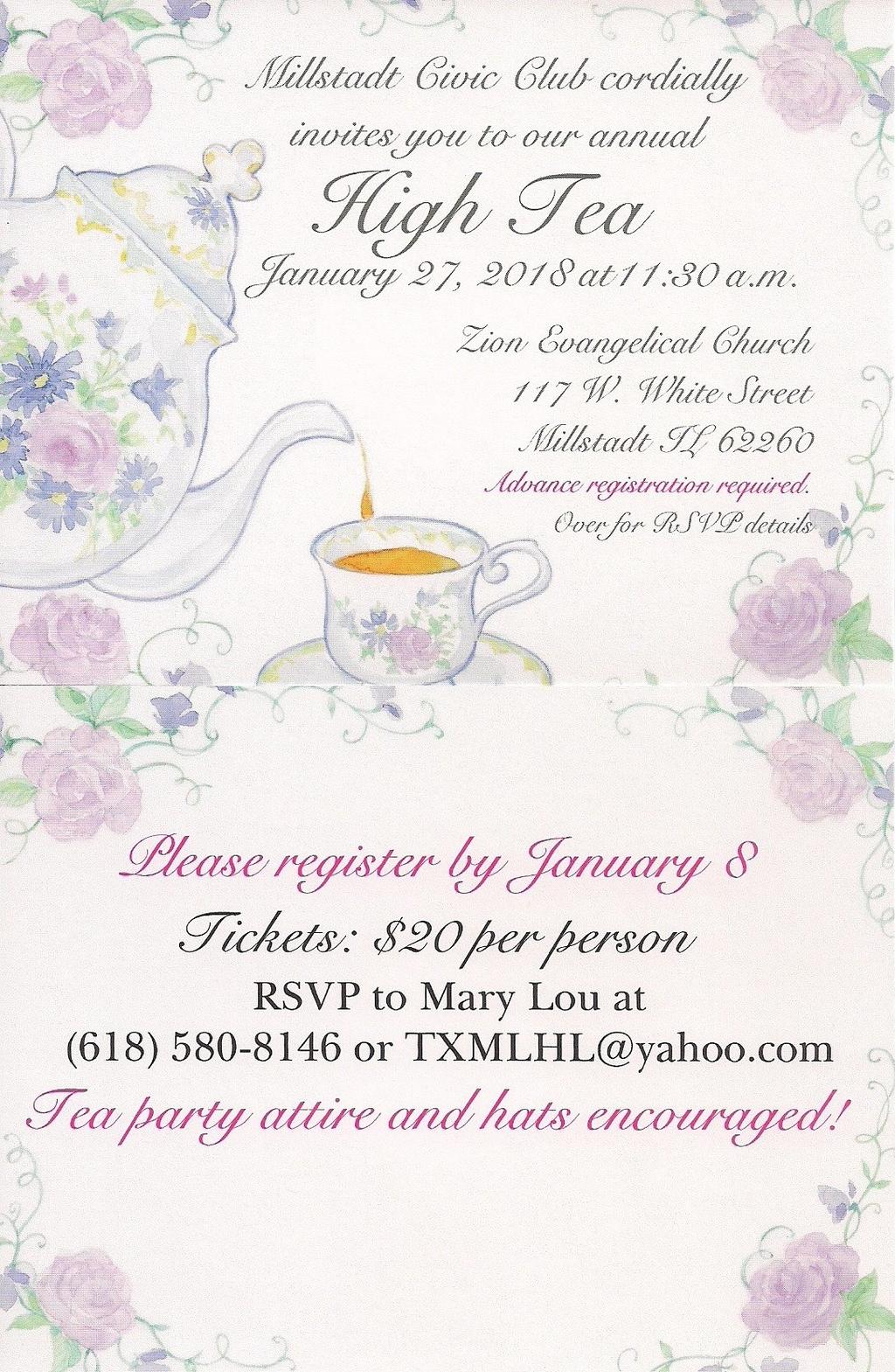 Millstadt Civic Club Presents Annual High Tea Wear your favorite hat and attend in style!