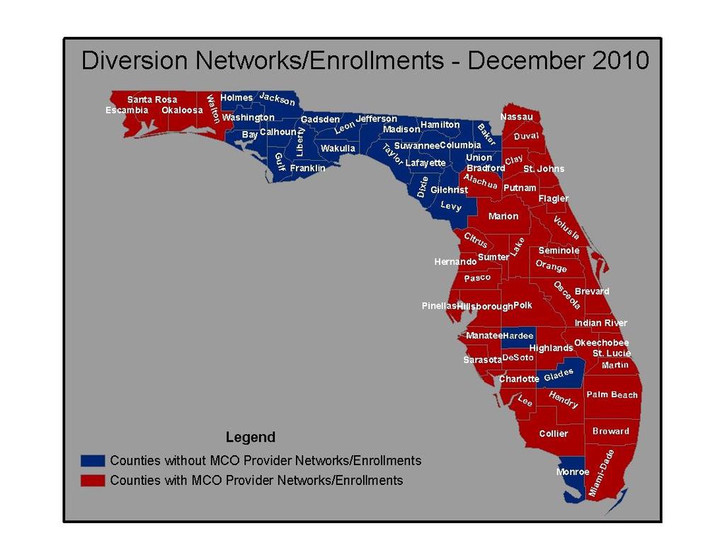 Map 1: Counties of Operation Comparison of Diversion to Other Long Term Care Alternatives The primary goal of many of the Department s programs and services is to prevent or delay nursing home