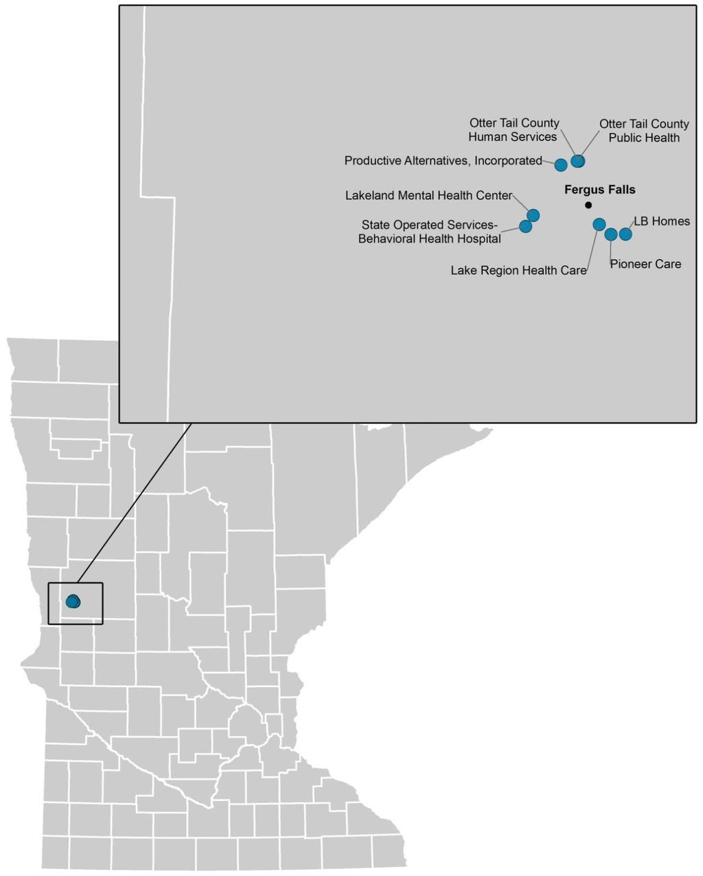 Implementation Grants 7. Fergus Falls Community of Practice Note: Plotted organizations may overlap because they are in close proximity.