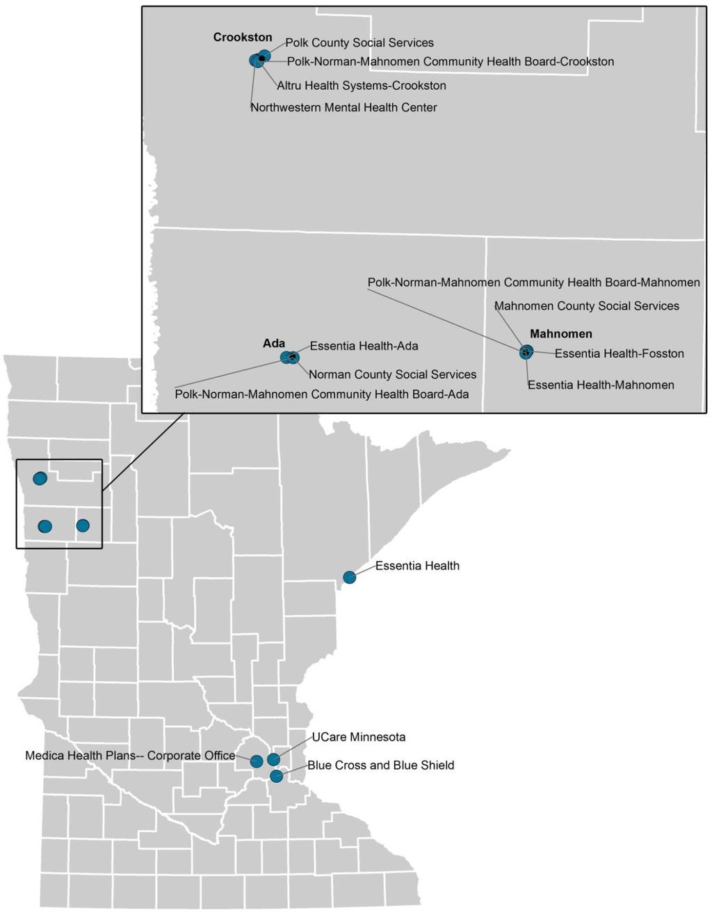 10. Northwest Minnesota e-health Collaborative Note: Plotted organizations may overlap because they are in close proximity.