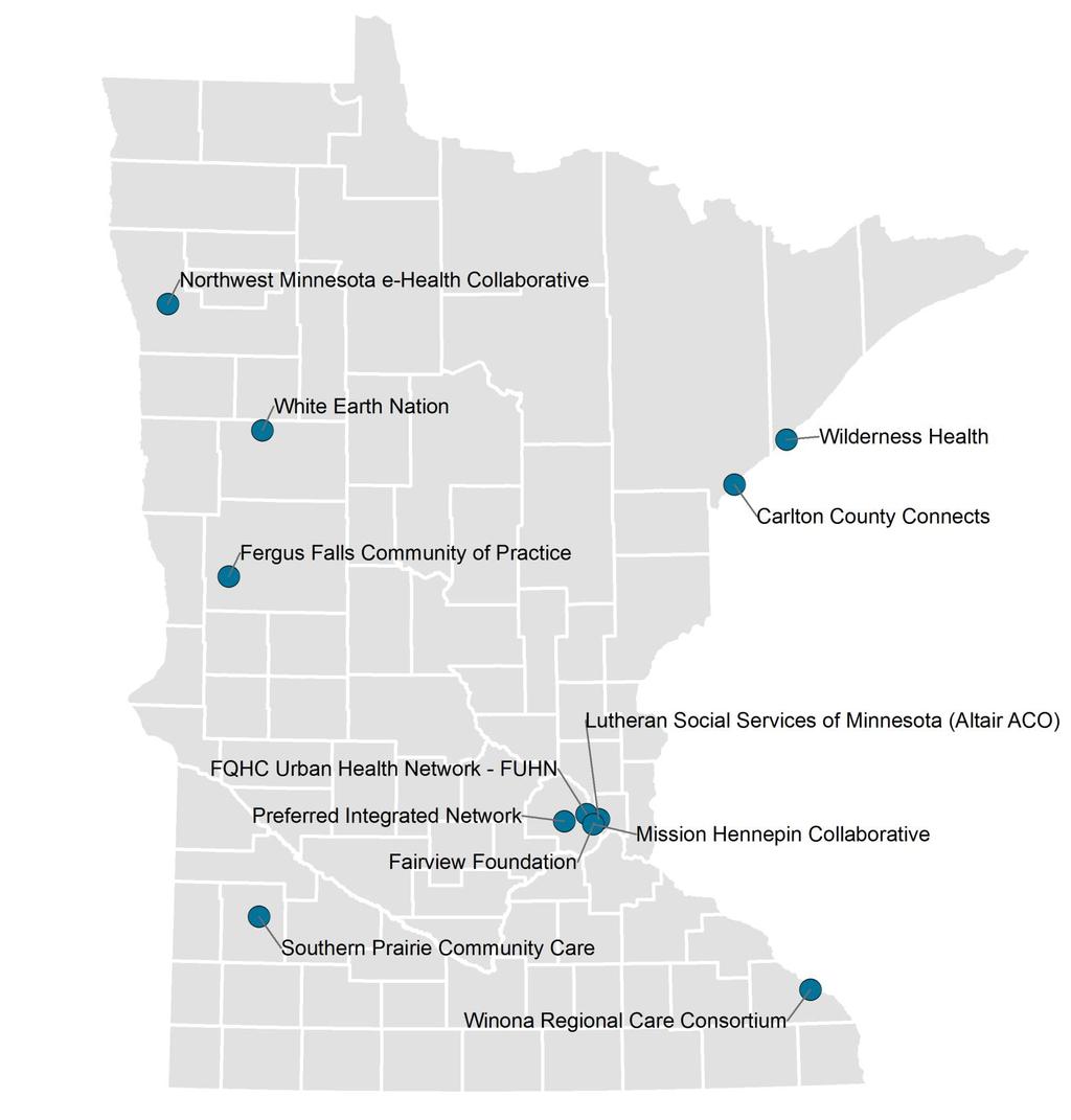 Minnesota SIM e-health Collaboratives Note: Plotted organizations may overlap because they are in close proximity.