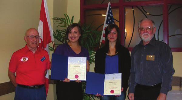 Brandon-Assiniboine On August 24 Jack Parker, President of the Brandon- Assiniboine Club, was delighted to present matching scholarships to Madison Hass and Dominique Bouche.