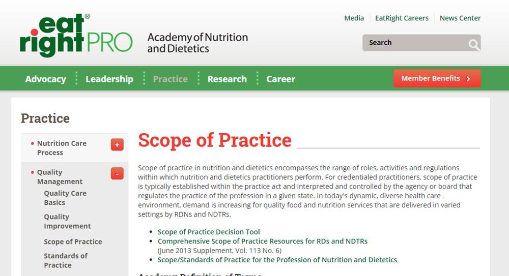 Scope of Practice information for RDNs and NDTRs in New Jersey http://www.
