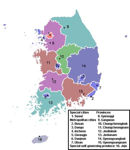 Introduction 57 Fig. 1.2c Map of South Korea: provinces. It is the transcription currently in use which is given on the map.
