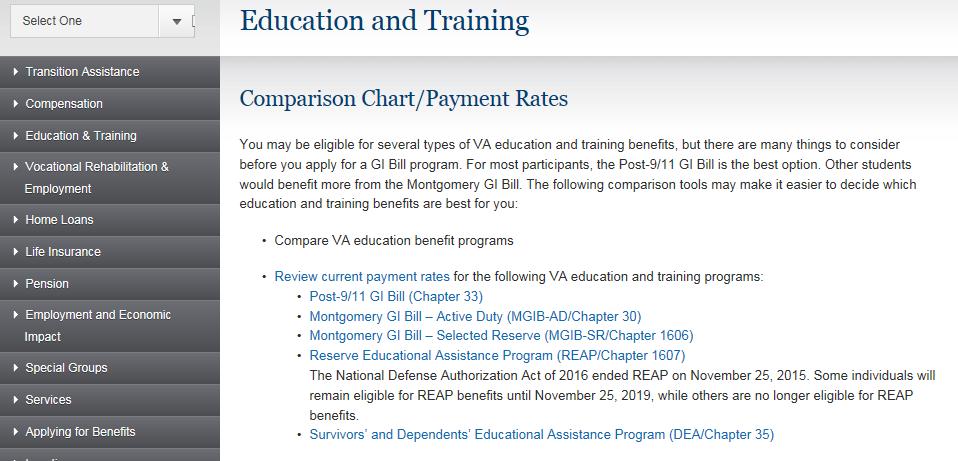 EDUCATION BENEFIT PROGRAMS General and detailed descriptions for each