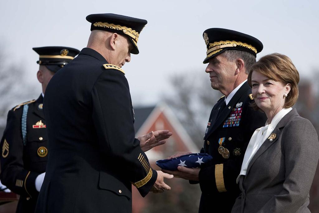 January 31, 2012 Photo by Rachel Larue Gen. Raymond T. Odierno, 38th Army chief of staff, presents Gen. Peter W.