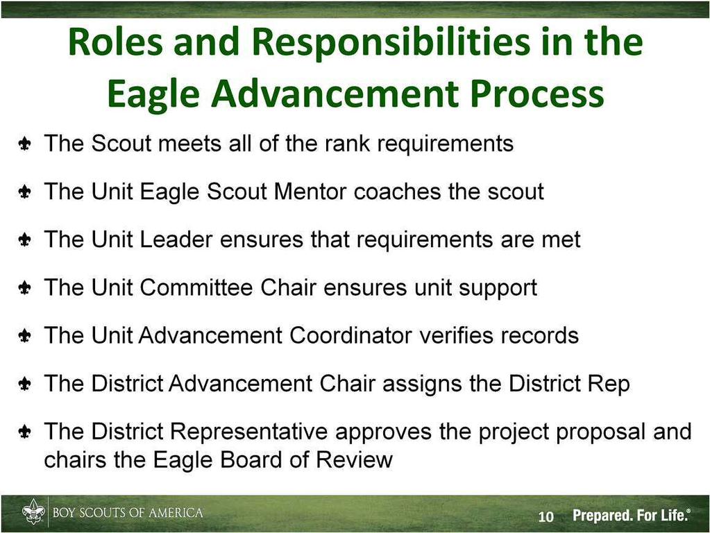 In meeting the Eagle Rank requirements, it is the Scout s responsibility to find and follow the proper procedures according to the Guide to Advancement, Eagle Scout Service Project Workbook, the