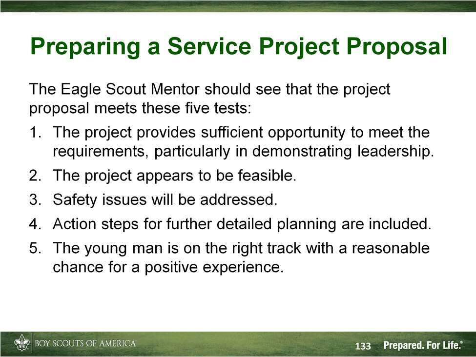 For the next several slides we will cover the typical subjects a Mentor will discuss with a Scout concerning the service project process.