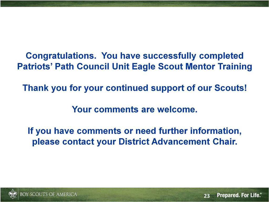 Thank you for giving your time to complete this training.