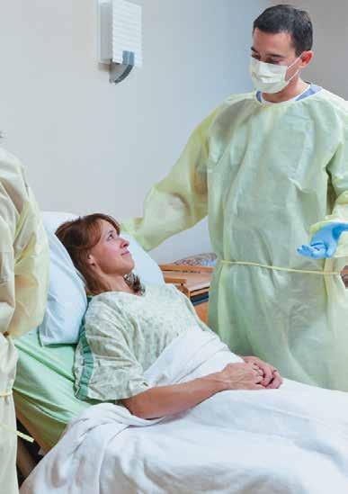 8580 SafetyPlus SMS Gown Protective yellow three-layer fabric offers a latex free option. Fits comfortably and stays in place. Can be used in a variety of environments when working with patients.