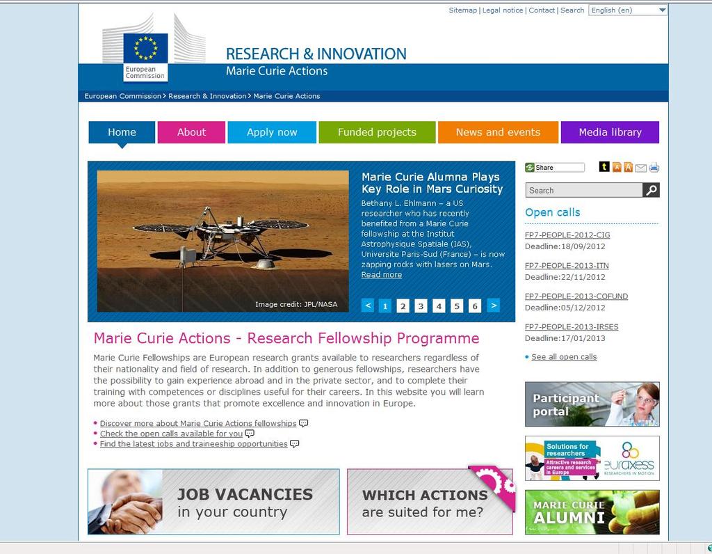 Information on Marie Curie Actions and link to FAQs Funded projects Calls currently open Published