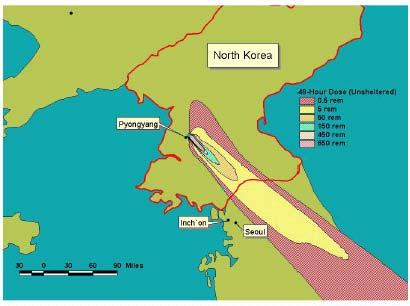 The Threats Proliferators: North Korea Fallout from use of a single B61-11 11 against North Korea Assumes depth of 30 feet (10 meters) and