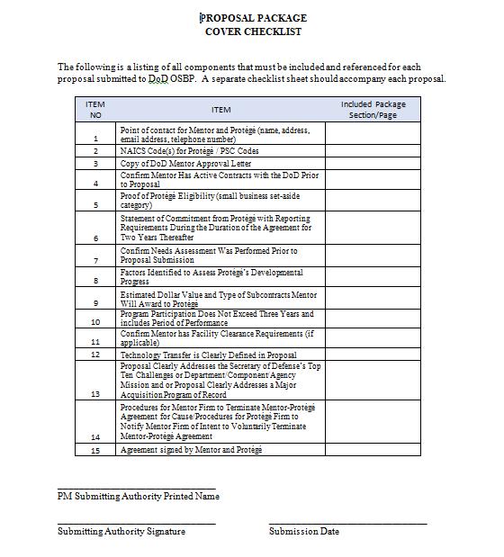 APPENDIX - A DoD PROPOSAL PACKAGE COVER CHECKLIST DON OSBP & MBC USE ONLY (Click the image or go to the