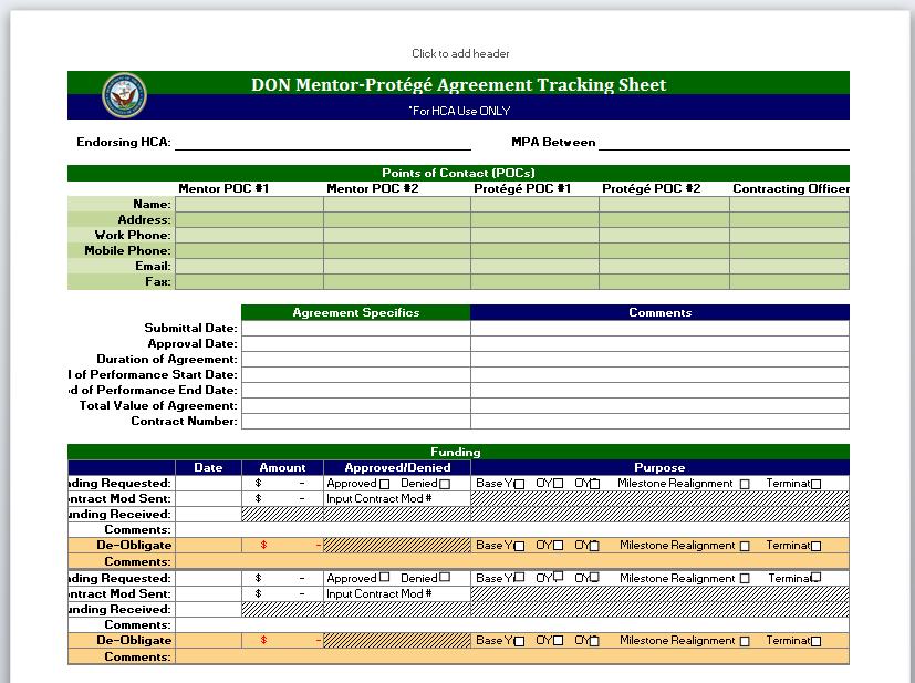 APPENDIX - B DON MENTOR-PROTÉGÉ AGREEMENT TRACKING SHEET MBC Use ONLY (Click the Image or go to the url