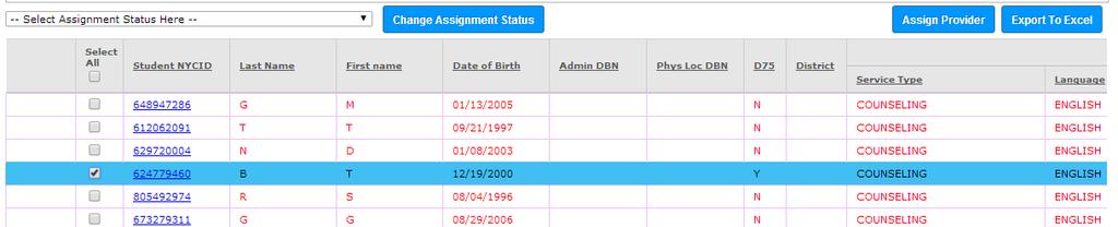 Provider Assignment: Assigning a DOE Provider To assign a provider, first click