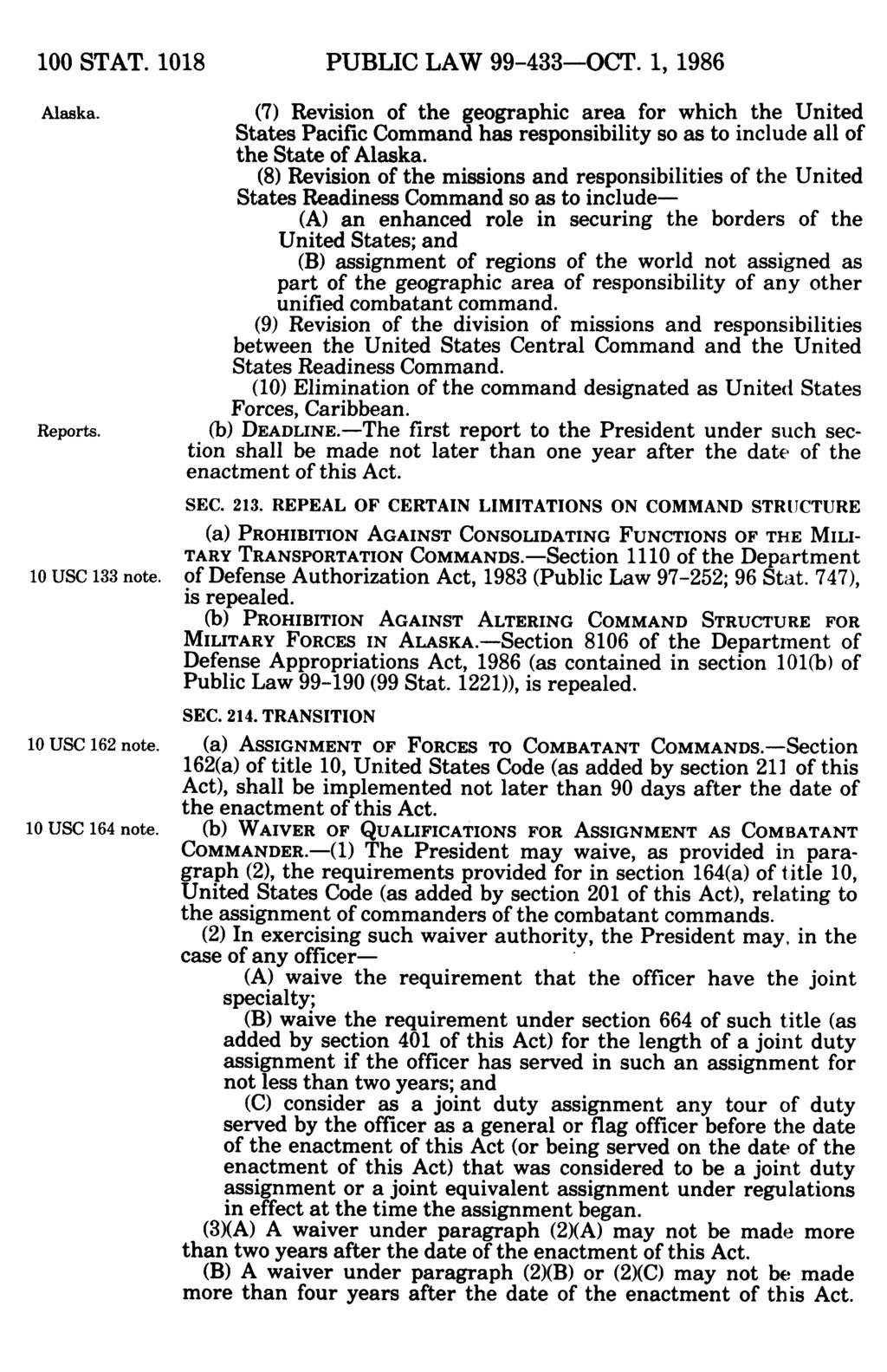 100 STAT. 1018 PUBLIC LAW 99-433-OCT. 1, 1986 Alaska. Reports.